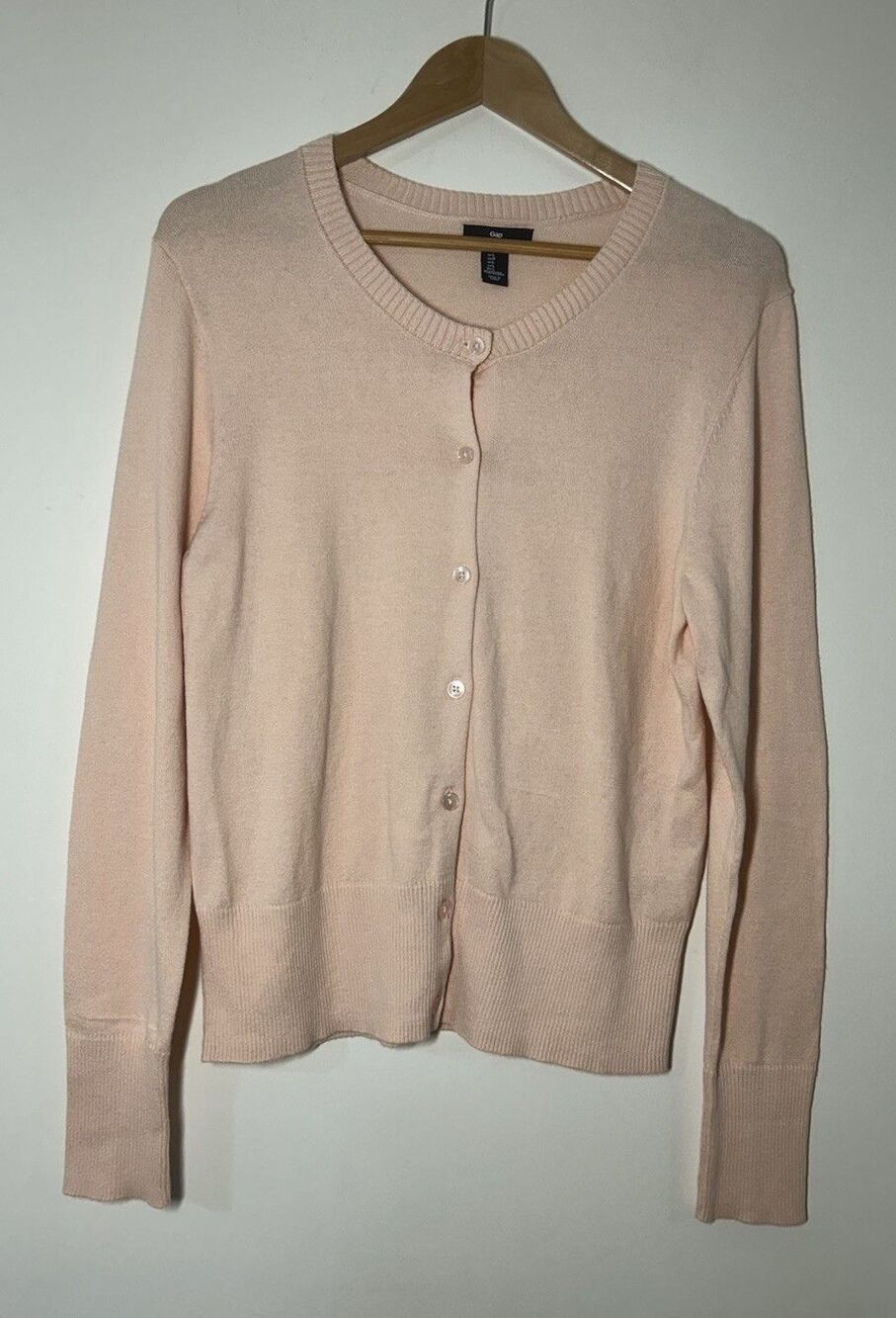 Gap Cardigan Sweater Womens Large Pink Crewneck Button Front Long Sleeve